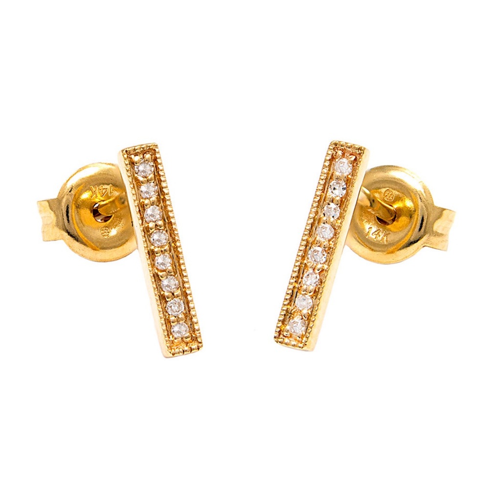 NEW 14K Yellow Gold 0.05 ct. Diamond Bar Studs